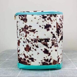 Western Cowhide Print Backpack Cooler with Turquoise Trim Insulated Lunch Bag